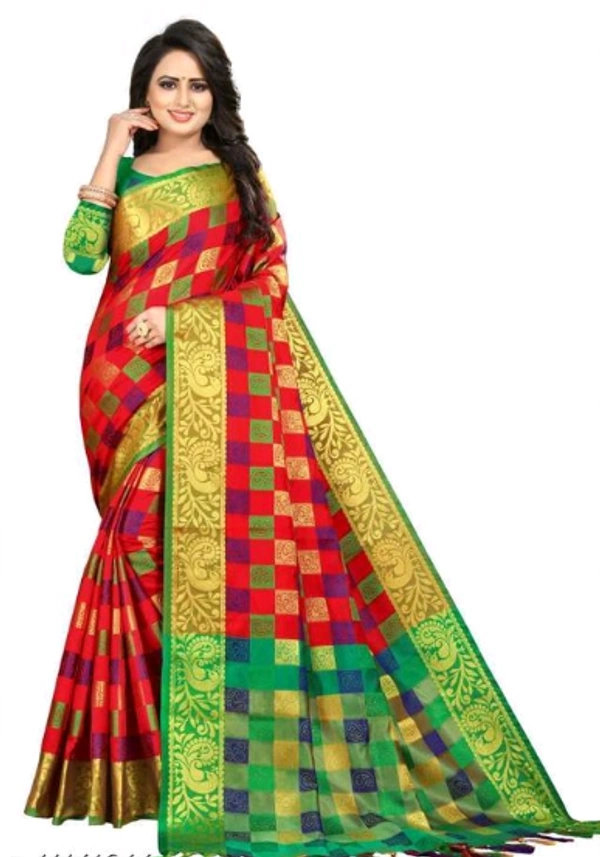 ADRIKA Banarasi Silk Saree With Banarsi Silk Separate Blouse Piece - Free Size, Red / Green, Banarasi Silk, Pack of 1
